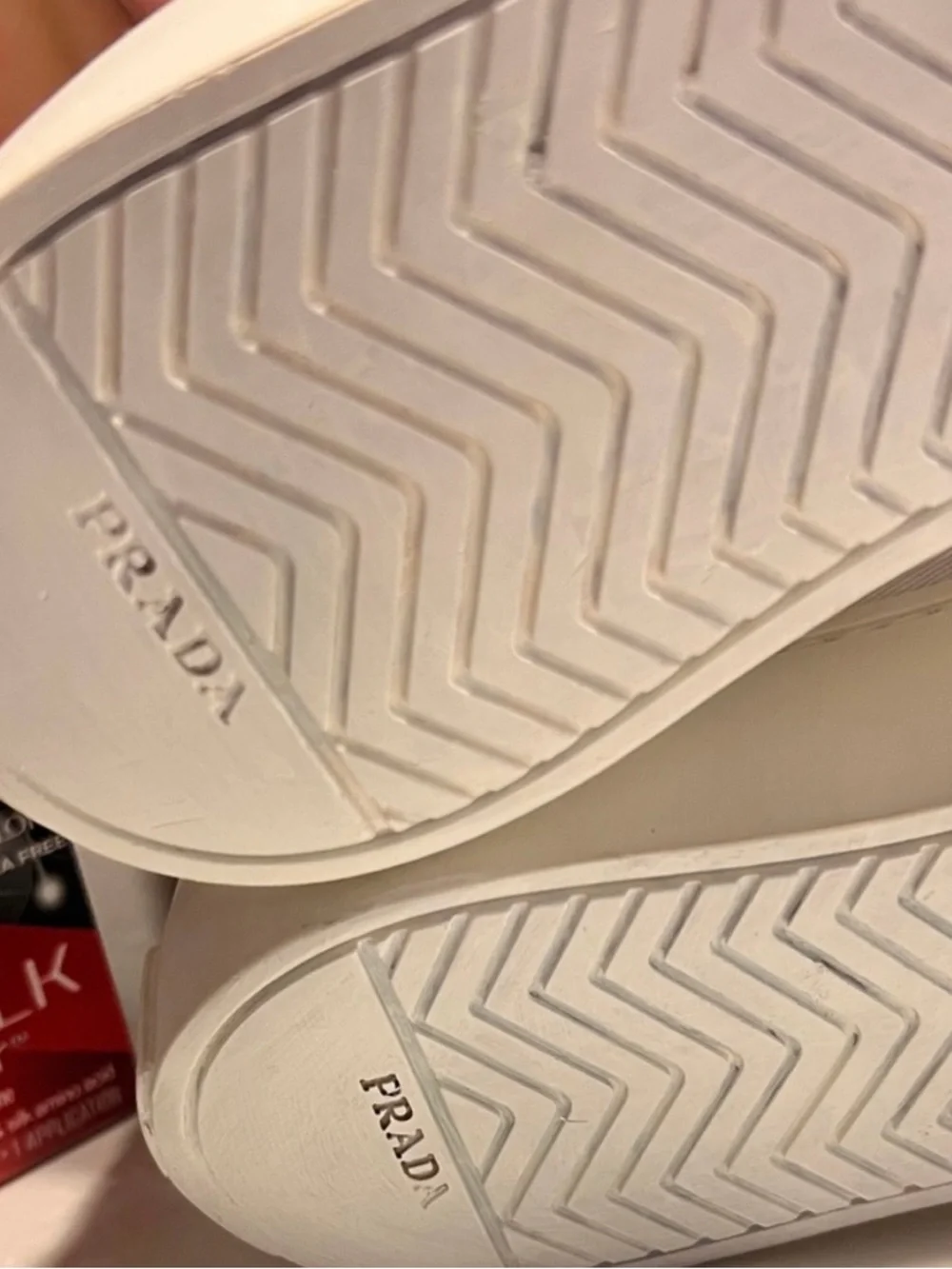 Prada Wheel Gabardine White Canvas Low-Top Sneakers with Logo Heel sz 37 1/2 - Picture 4 of 12